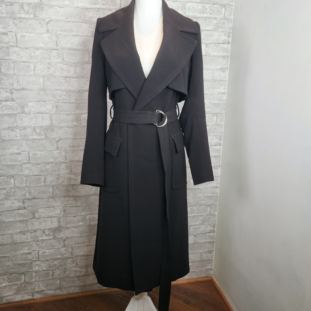 H&M Black Belted Long Trench Coat D Ring Minimalist Dark Academia 2